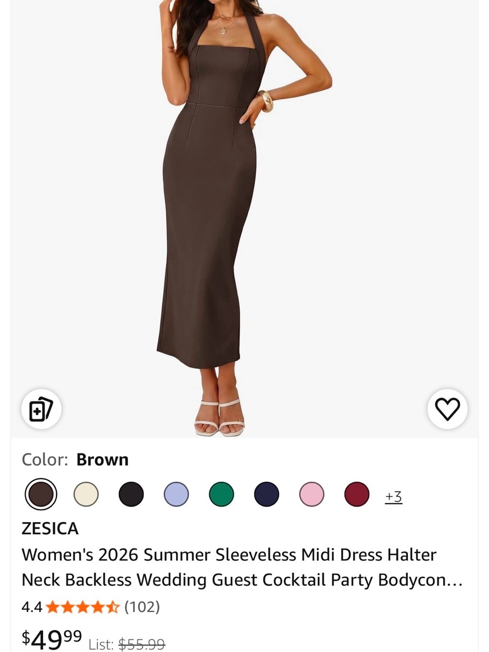 ZESICA Brown Halter Midi Bodycon Dress